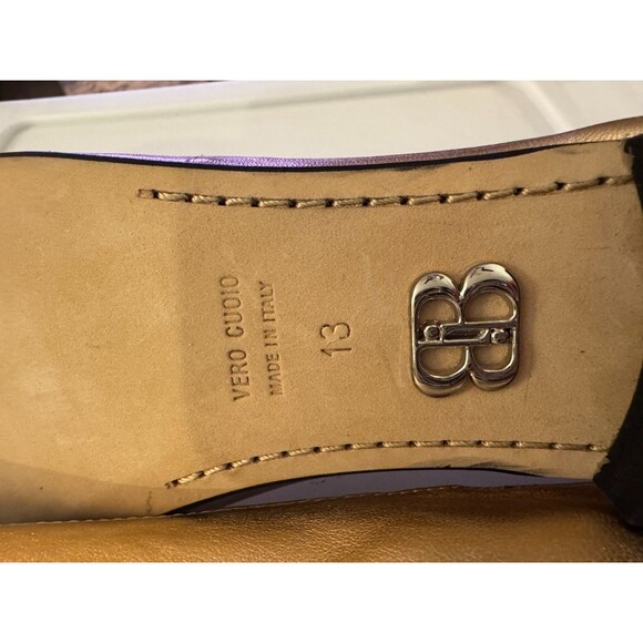 Italian Beautiisoles Leather Womens Flat Loafers Womens Sz 13 Gold Silver - Picture 10 of 10